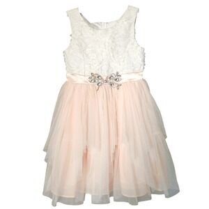 Emily Rose Girl's Special Occasion Dress Tulle Size 8 Wedding white Pink *FLAW